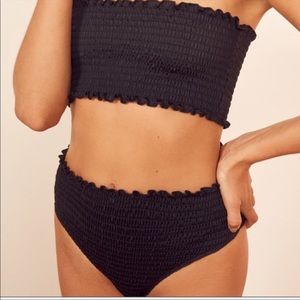 Reformation Ventura smocked high waist bikini bottoms